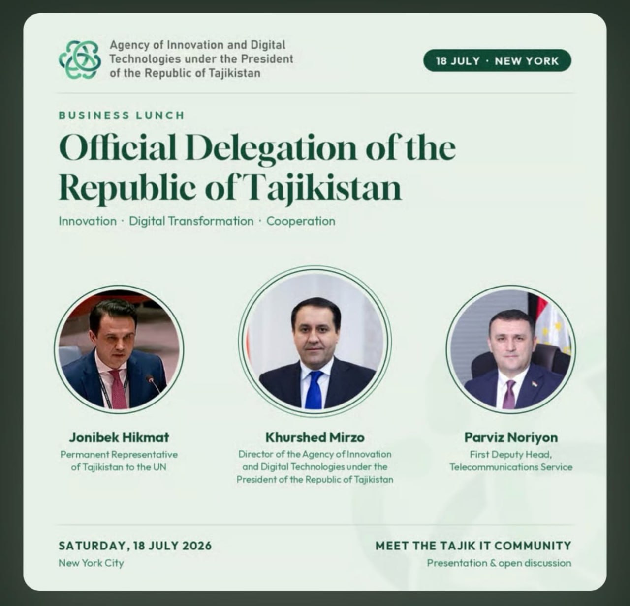 Business Lunch with the Official Delegation of Tajikistan in New York